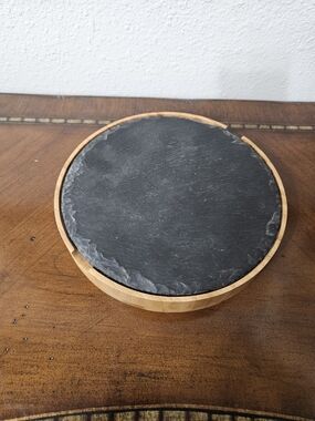 Round Bamboo and Slate Serving Board - Black Slate Top
